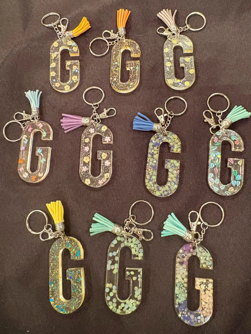 G Initial Resin Keychain with Tassel - Assorted Colors