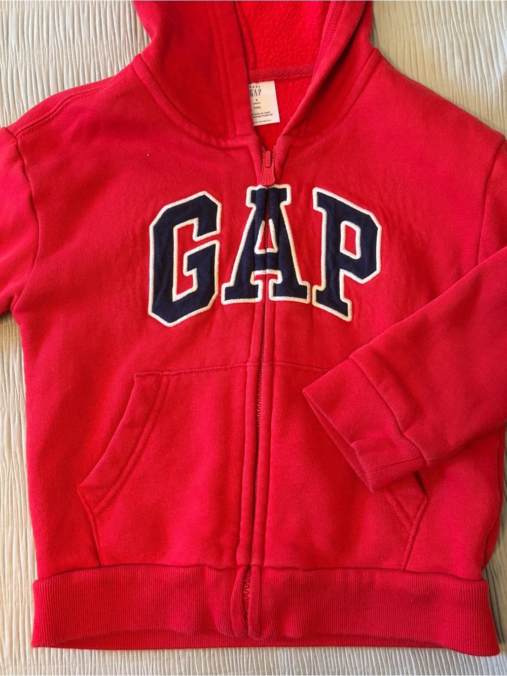 GAP Kids Bright Red Hooded Zip-Up Sweatshirt with Navy Logo