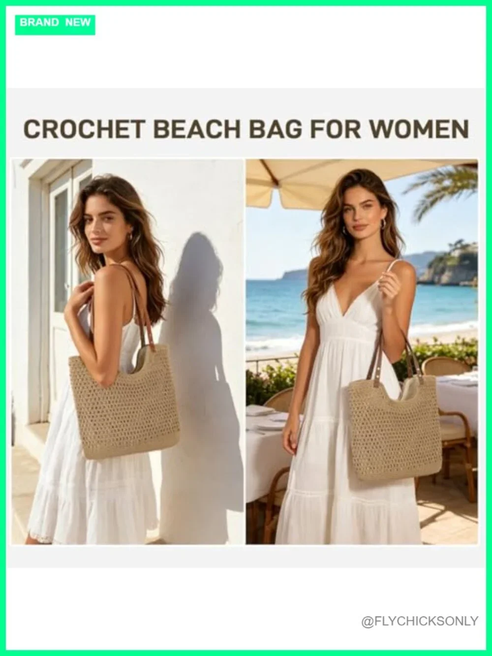 Crochet Beach Bag for Women, Handmade Knitted Hobo Purse, Summer Vacation Tote