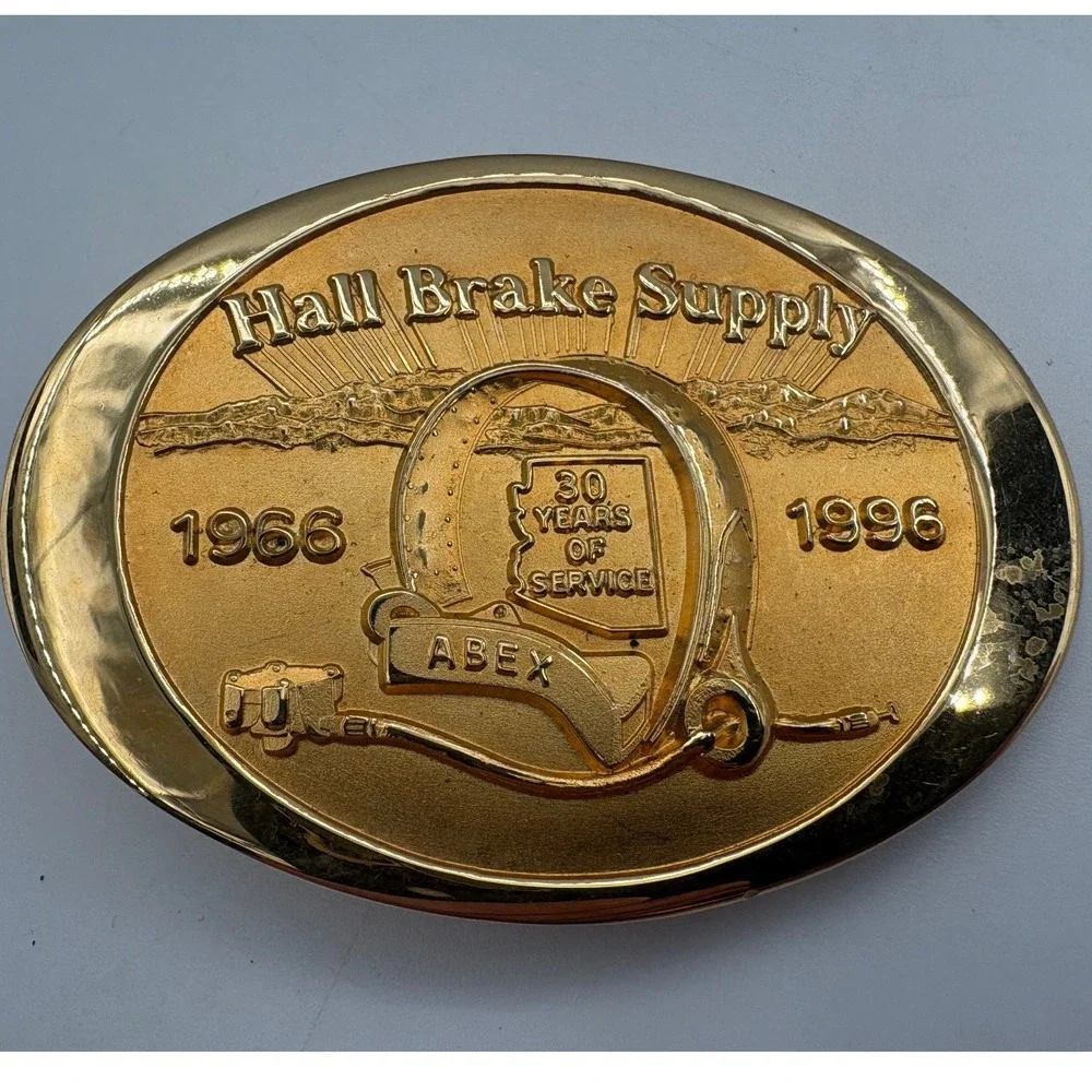 Hall Brake‎ Supply Belt Buckle 1996 Vintage 30 Years Service ABEX Gold Tone Good