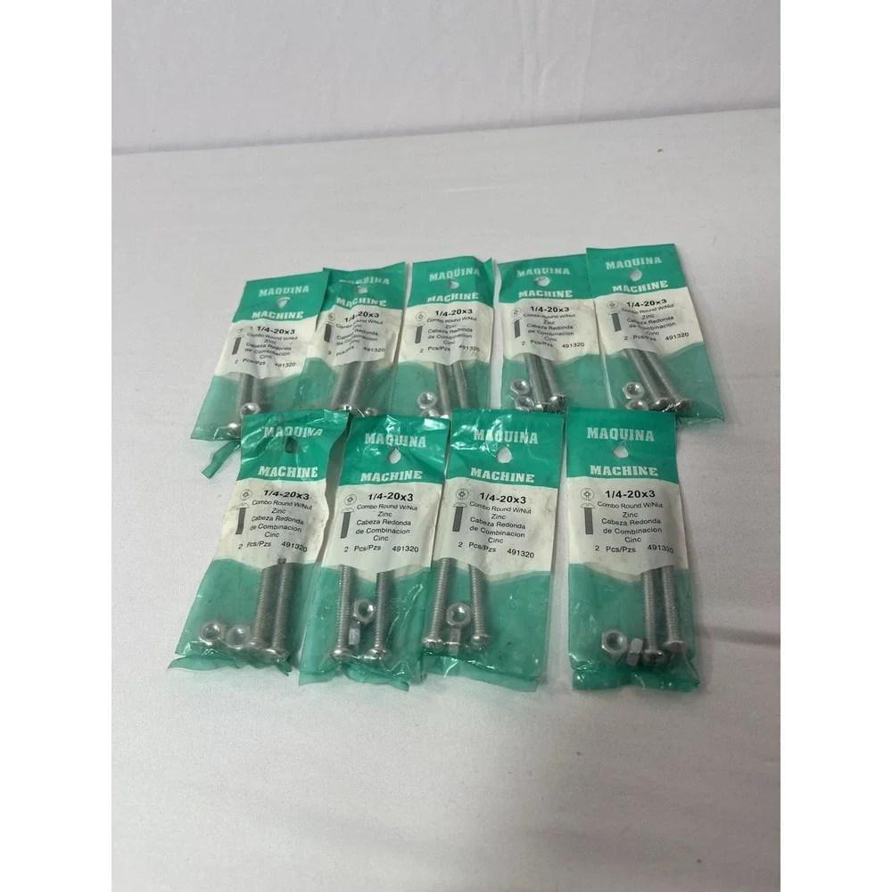 x9 -Machine Screws Bolts‎ 1/4-20x3 Hillman Combo RoundW/Nut Zinc 2 Pcs 491320