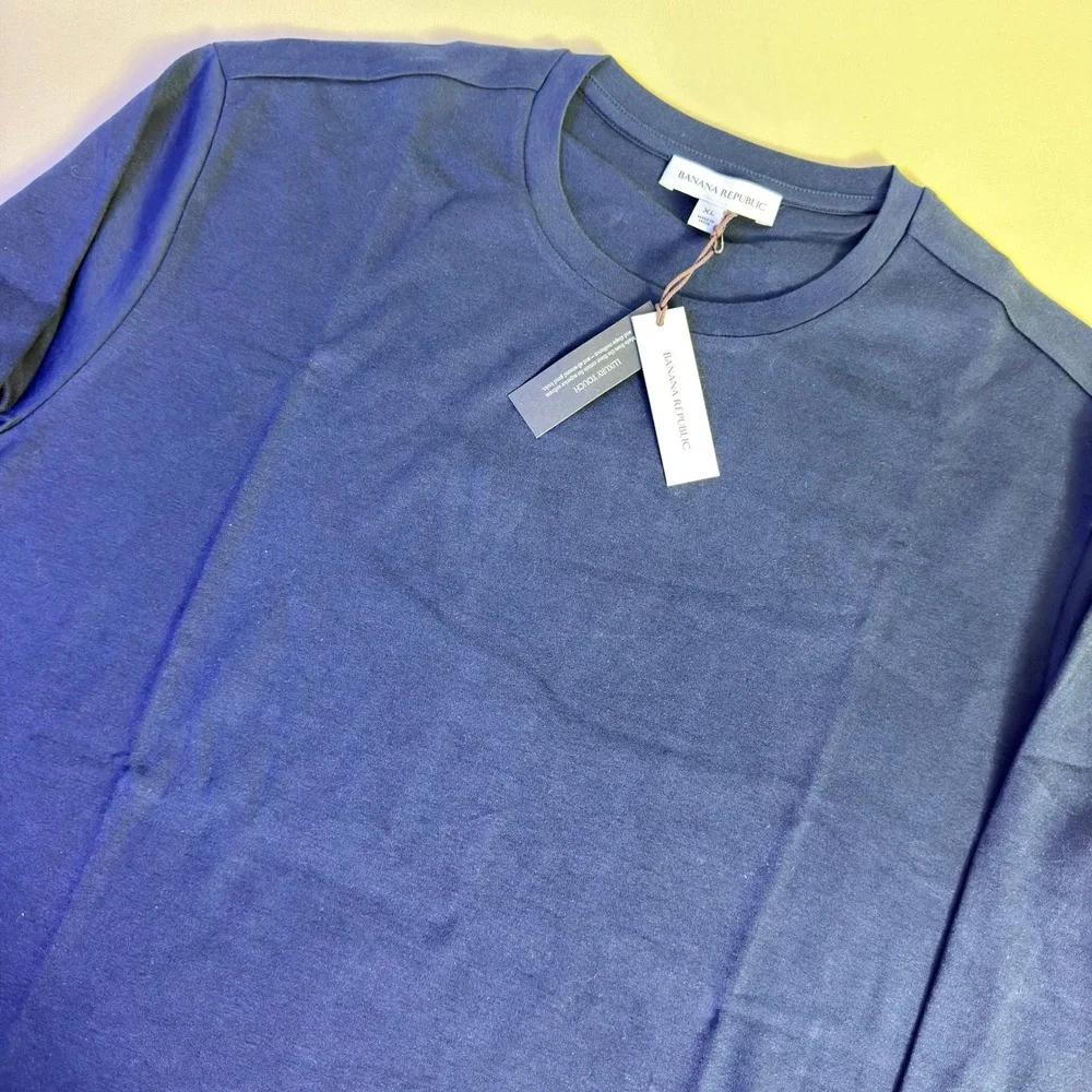 NEW BananaRepublic Luxury-Touch Long-Sleeve T-Shirt Navy Blue‎ XL 873604-03-1