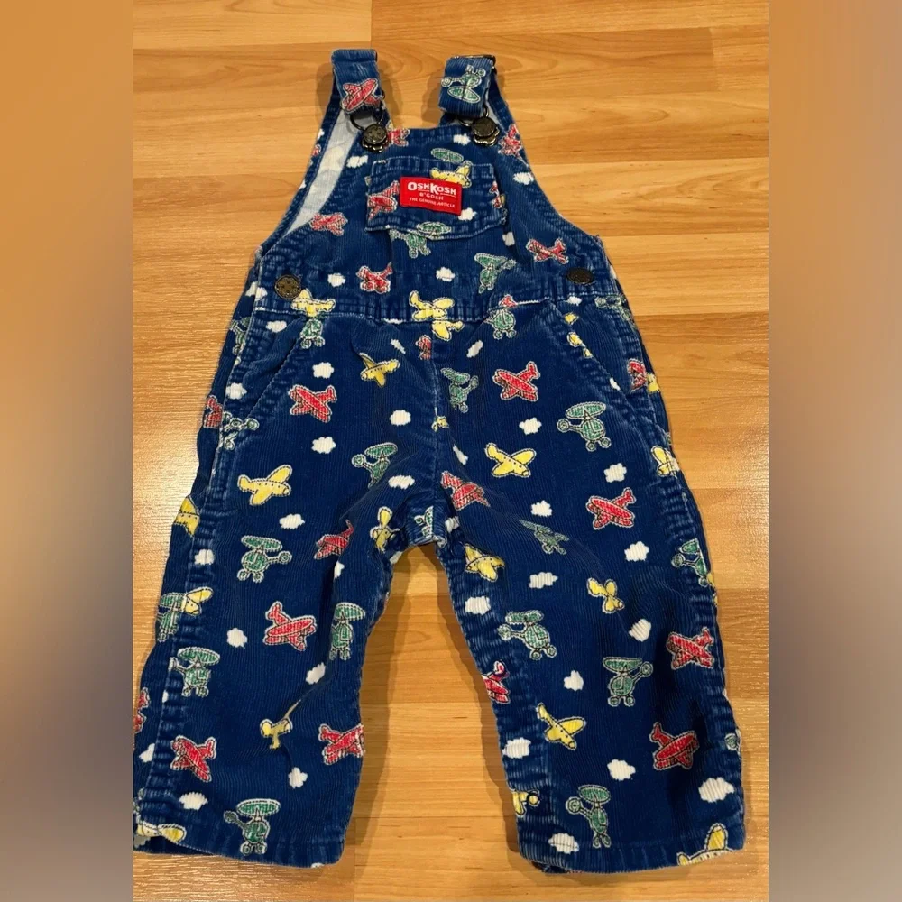 OshKosh‎ B'gosh Vintage Made in USA Corduroy Overalls with Airplane Print