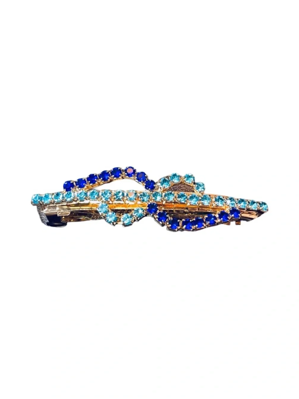 Crystal Wave Barrette Hair Clip in Aqua and Cobalt Blue FINAL PRICE DROP