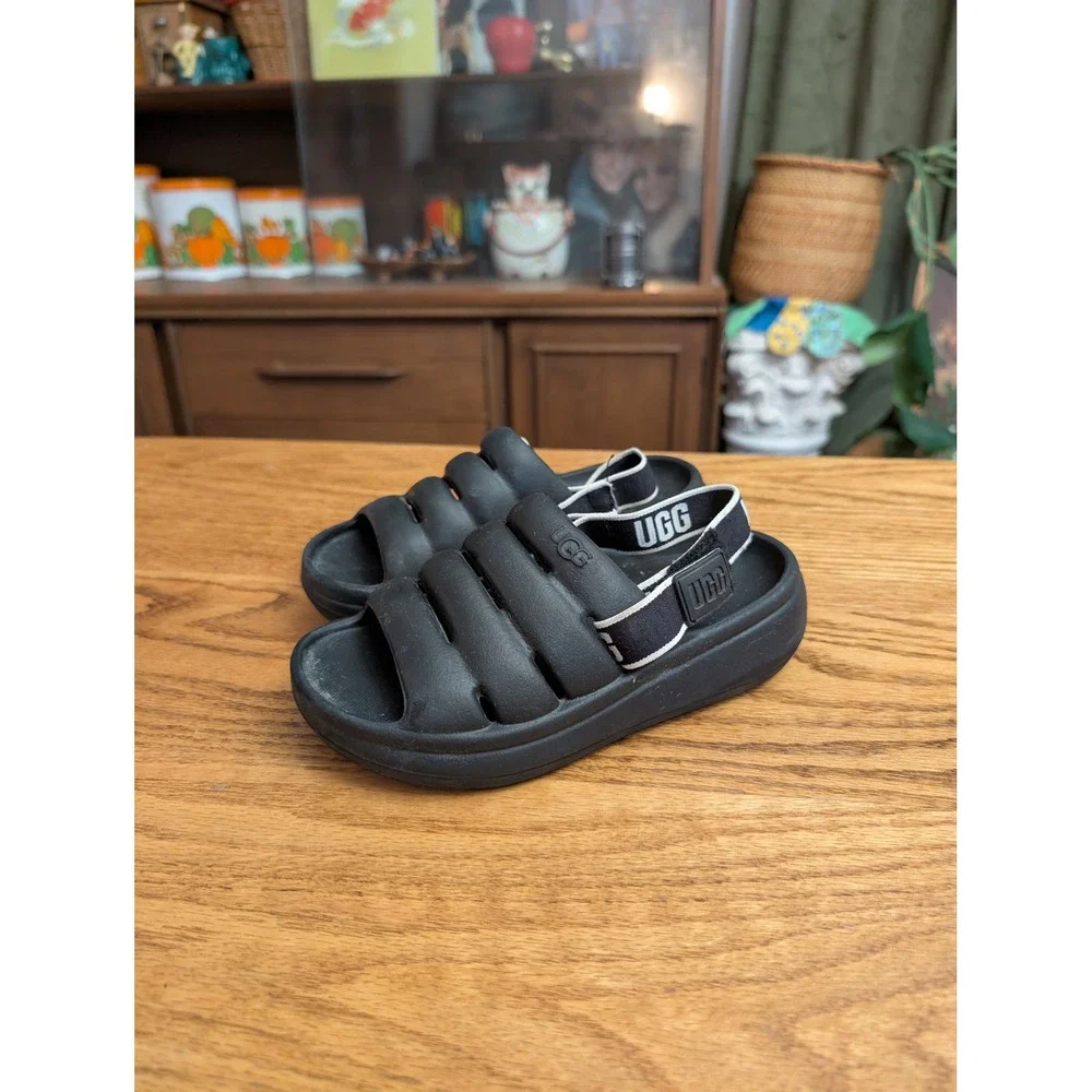 UGG Sport Yeah Kids Black‎ Logo Strap Foam Slide Sandals 1129050K