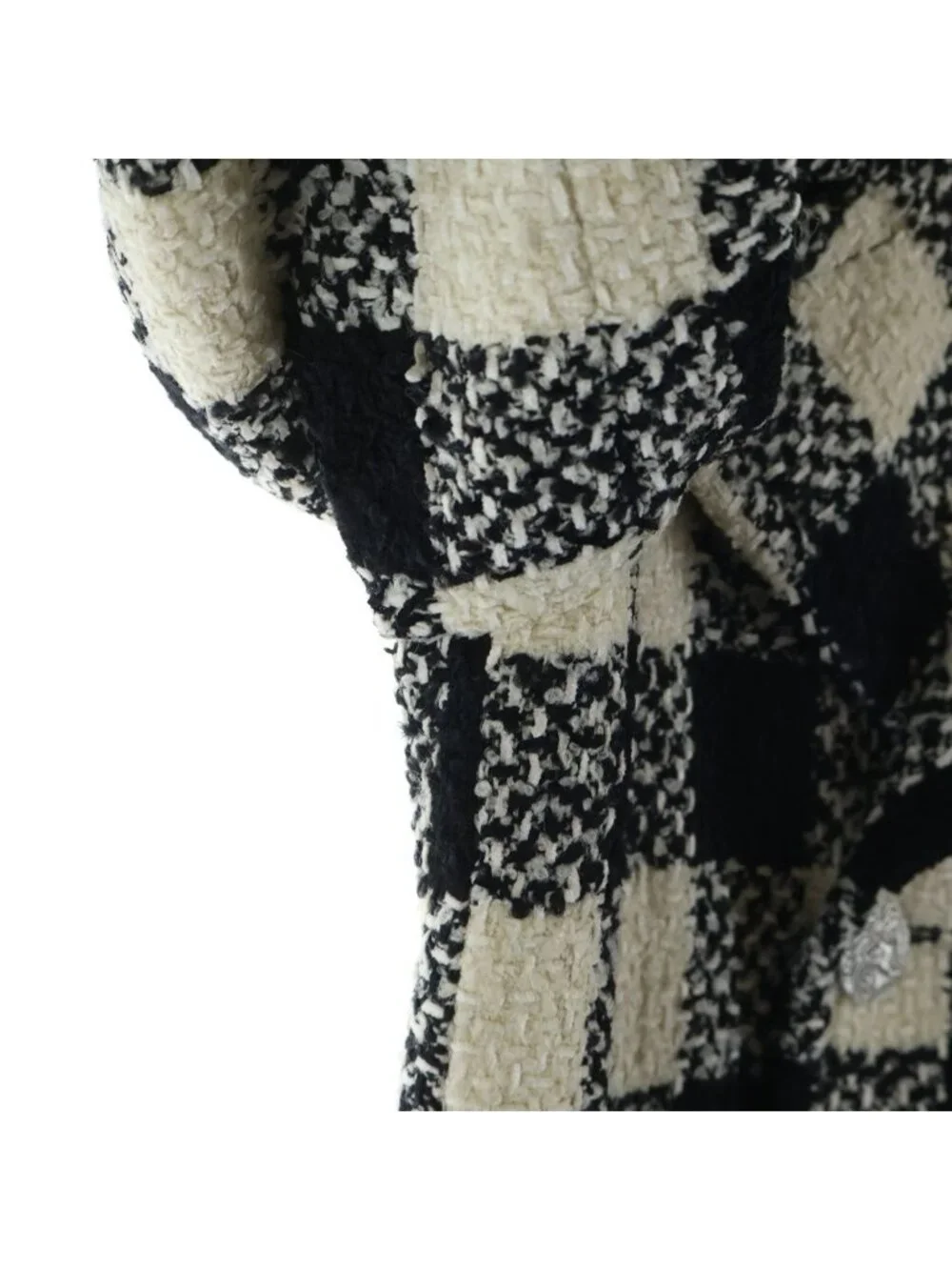 Chanel Tweed Block Check Double Coat White Black
