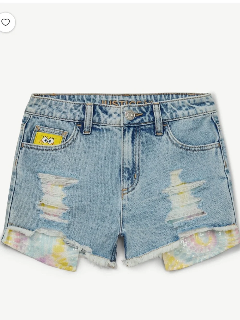 SpongeBob justice Girls Sequin Light Wash Denim Shorts Size 12 NWT