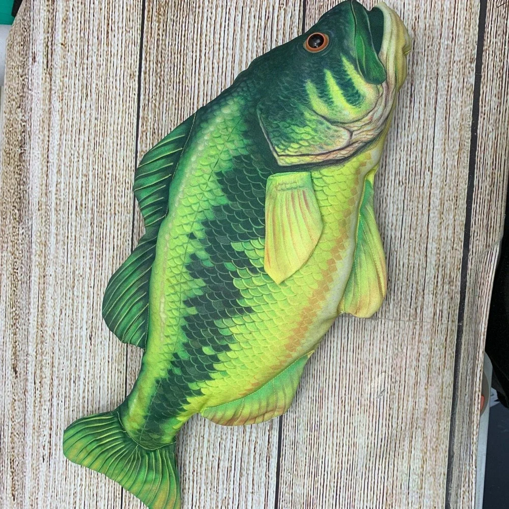 Realistic Large Mouth Bass Fish Plush Stuffed Animal Toy Pillow Novelty‎ Decor