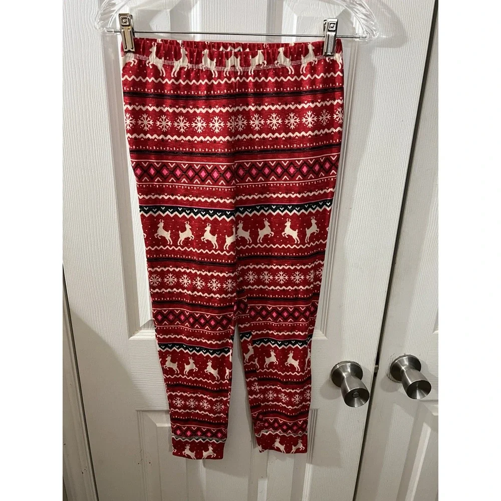 Justice Girls Size 10 Reindeer‎ Fair Isle Red 2-Piece Pajamas Sleepwear Set NwOT