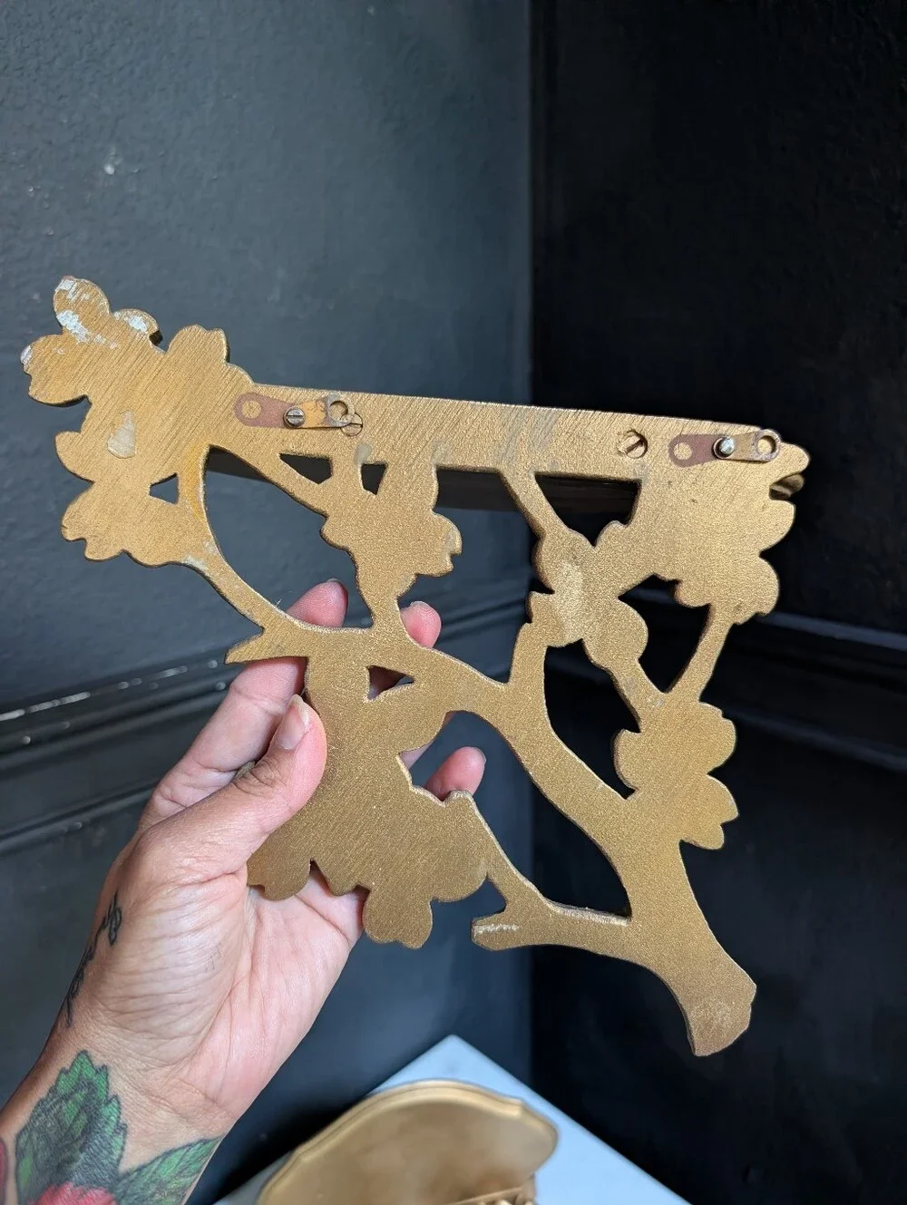 Vintage, Set of 2, MCM Gold Syroco/ Homco dogwood florals branch wall shelves,