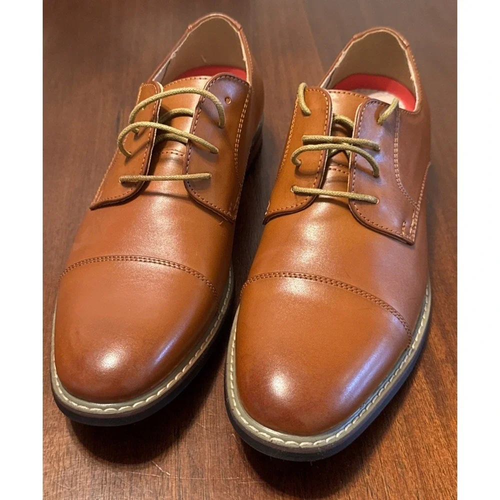 Bruno Marc Men's 10.5W‎ Cognac Cap Toe Oxford Dress Shoes Wide PRINCEWIDE-6