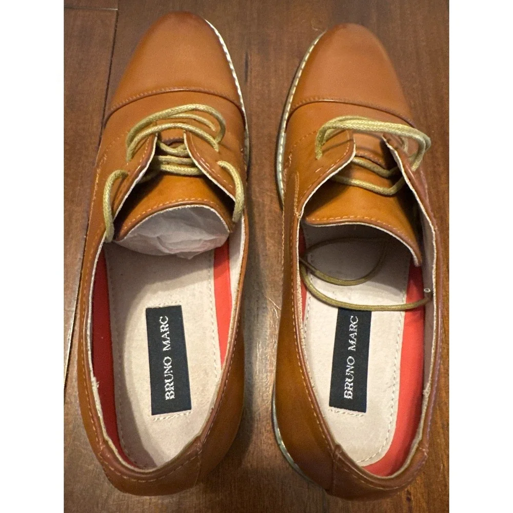 Bruno Marc Men's 10.5W‎ Cognac Cap Toe Oxford Dress Shoes Wide PRINCEWIDE-6