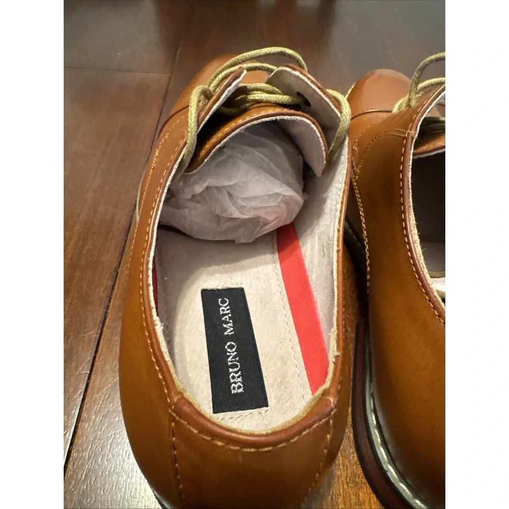 Bruno Marc Men's 10.5W‎ Cognac Cap Toe Oxford Dress Shoes Wide PRINCEWIDE-6
