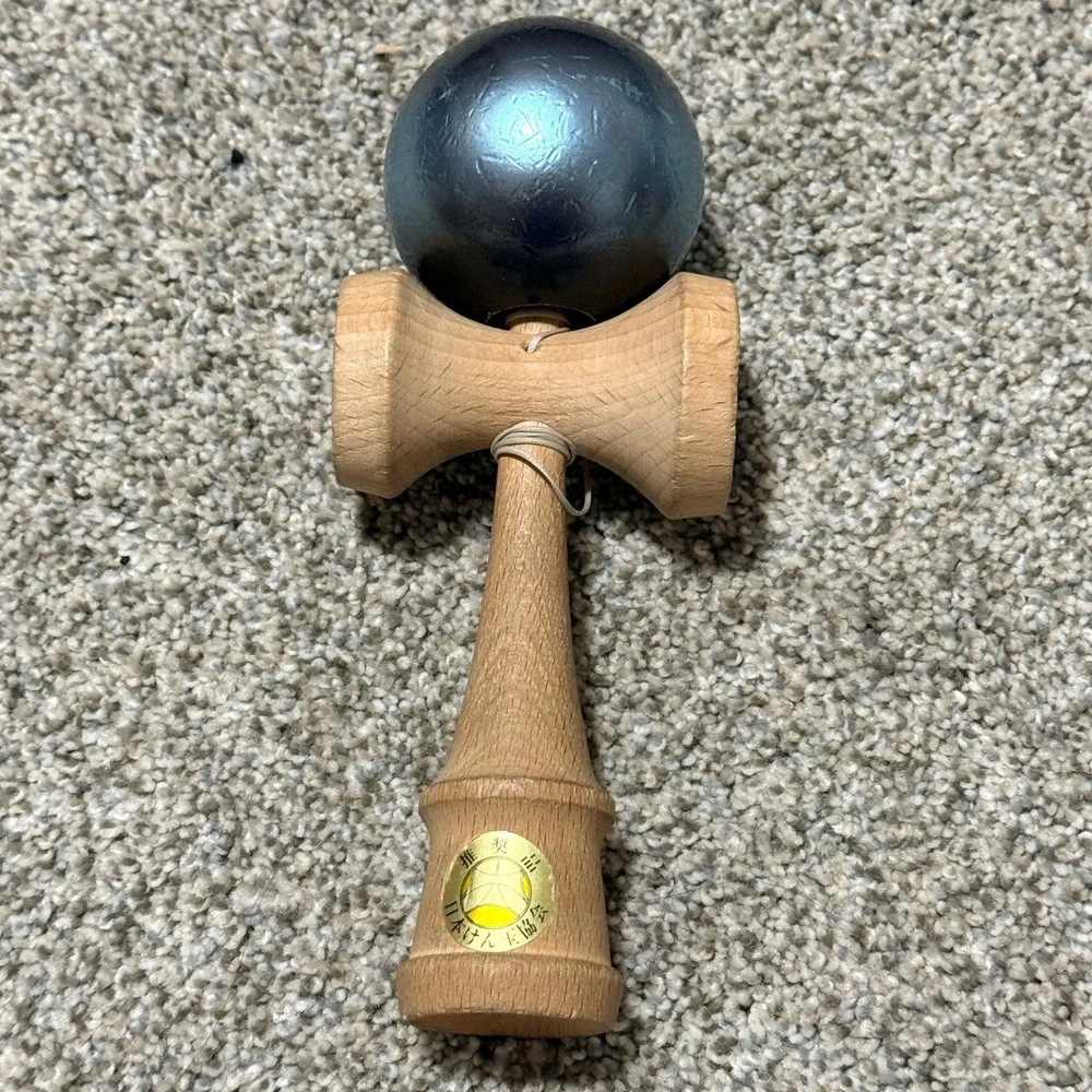 Wooden Kendama Skill Toy Lot of 2 Japanese Cup Ball Game Black Red Crackle