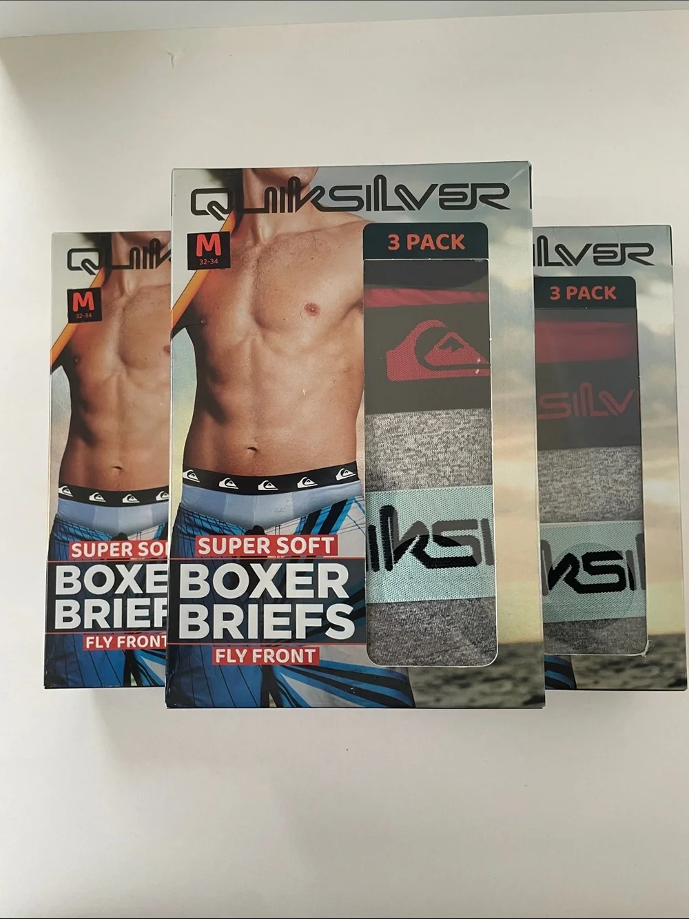 LOT OF 3 New Quiksilver Mens Boxer Briefs 3-Packs Size Medium M 32-34