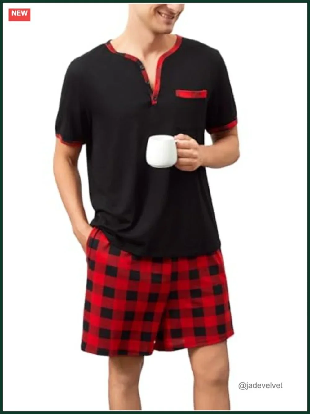 Cotton Pajama Set Short Sleeve Henley Collar Sleepwear