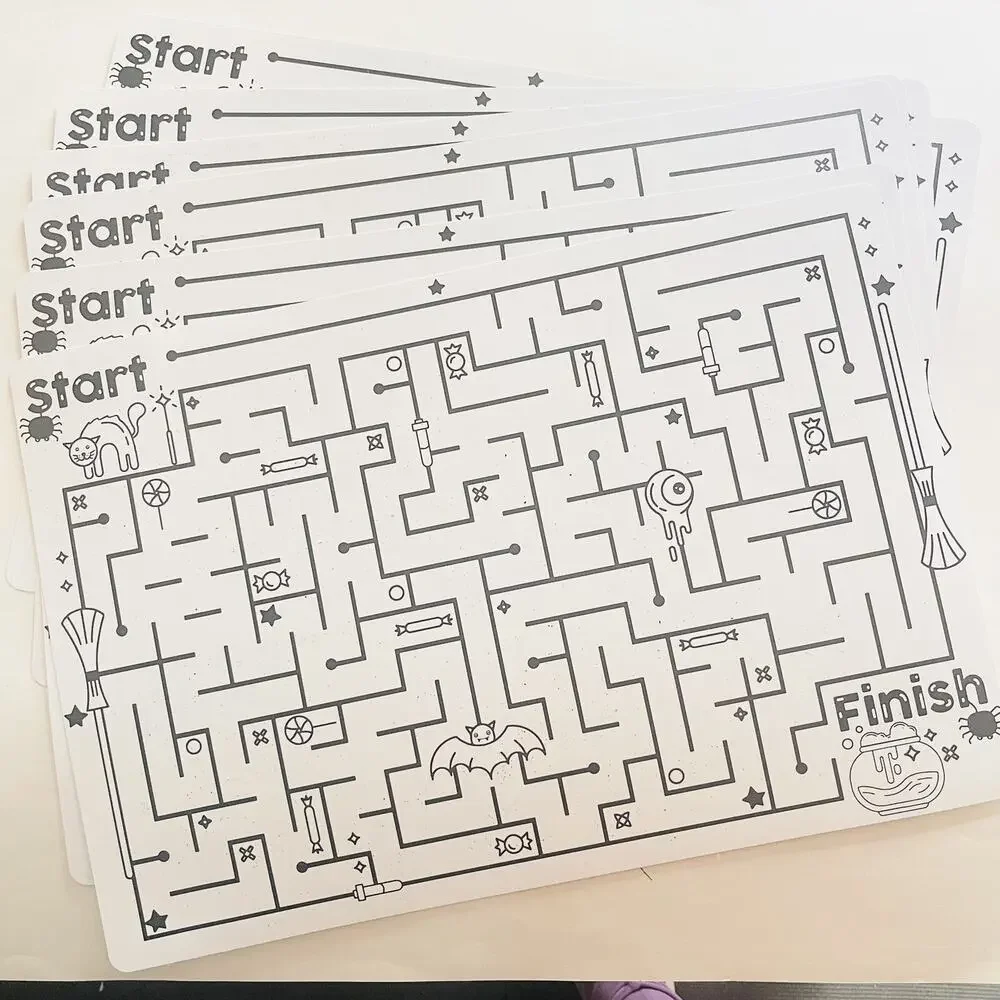 6 Holiday Home Halloween Maze Placemat For Kids, 19x13 Inches,‎ White