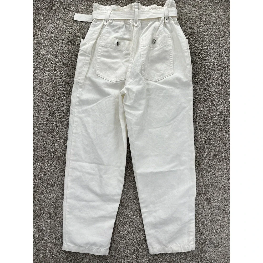 Banana Republic Linen Blend Pants‎ Womens 2 White High Rise Paper Bag Zip Belted