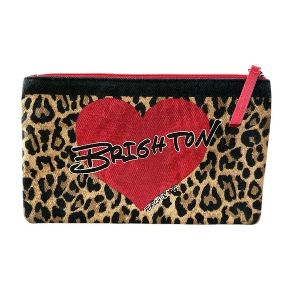 Brighton Leopard Heart Cosmetic Pouch | Red Bow & Charm | Zip Clutch Bag