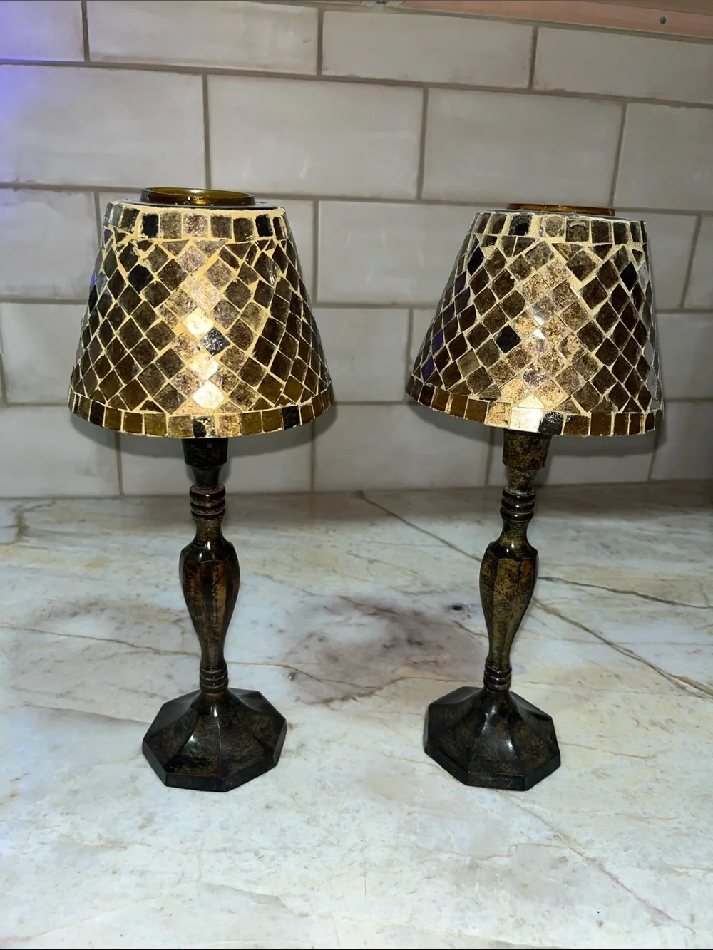 Gold Mosaic Table Lamps - Pair