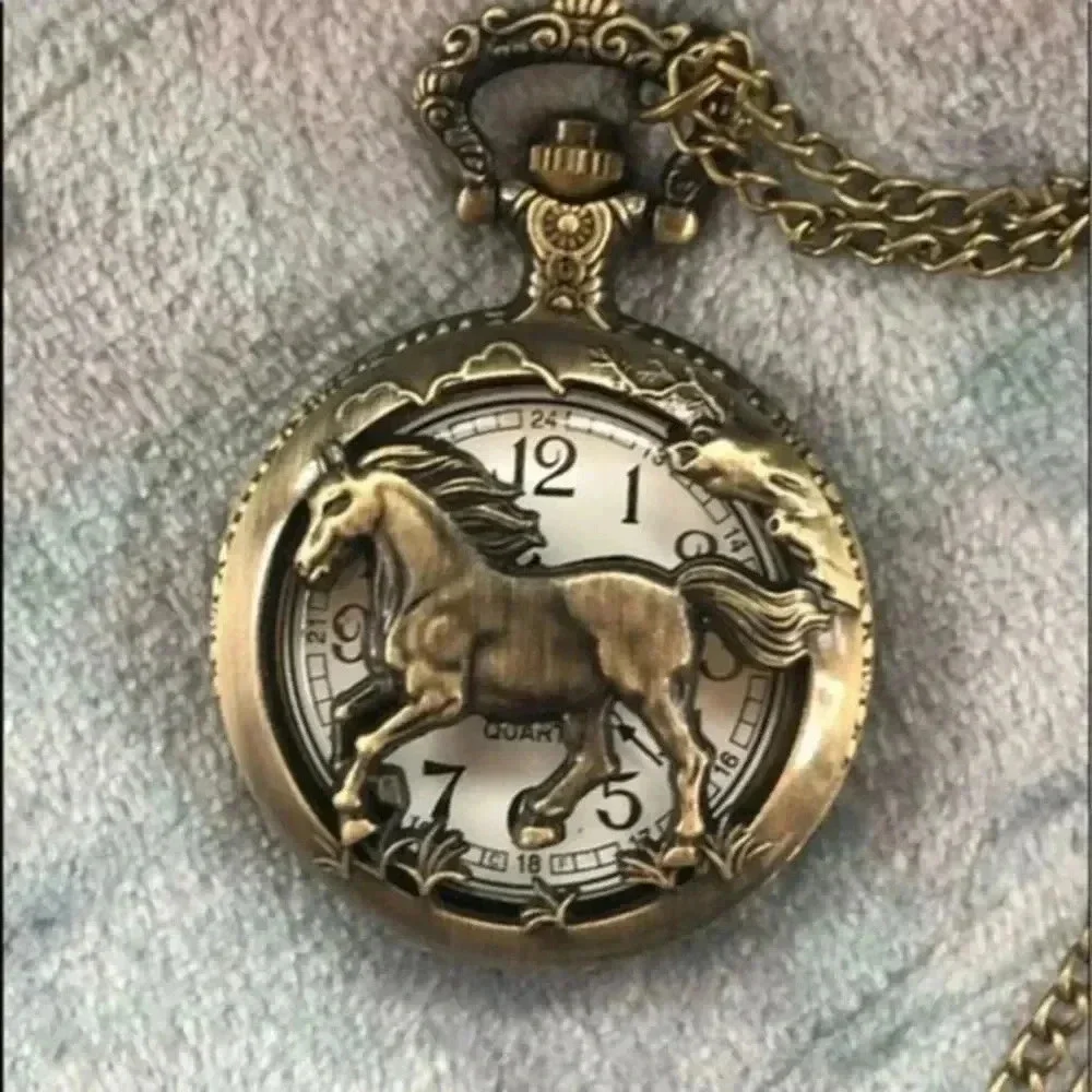 Wild Horse Bronze Pocket Watch and Chain NWT