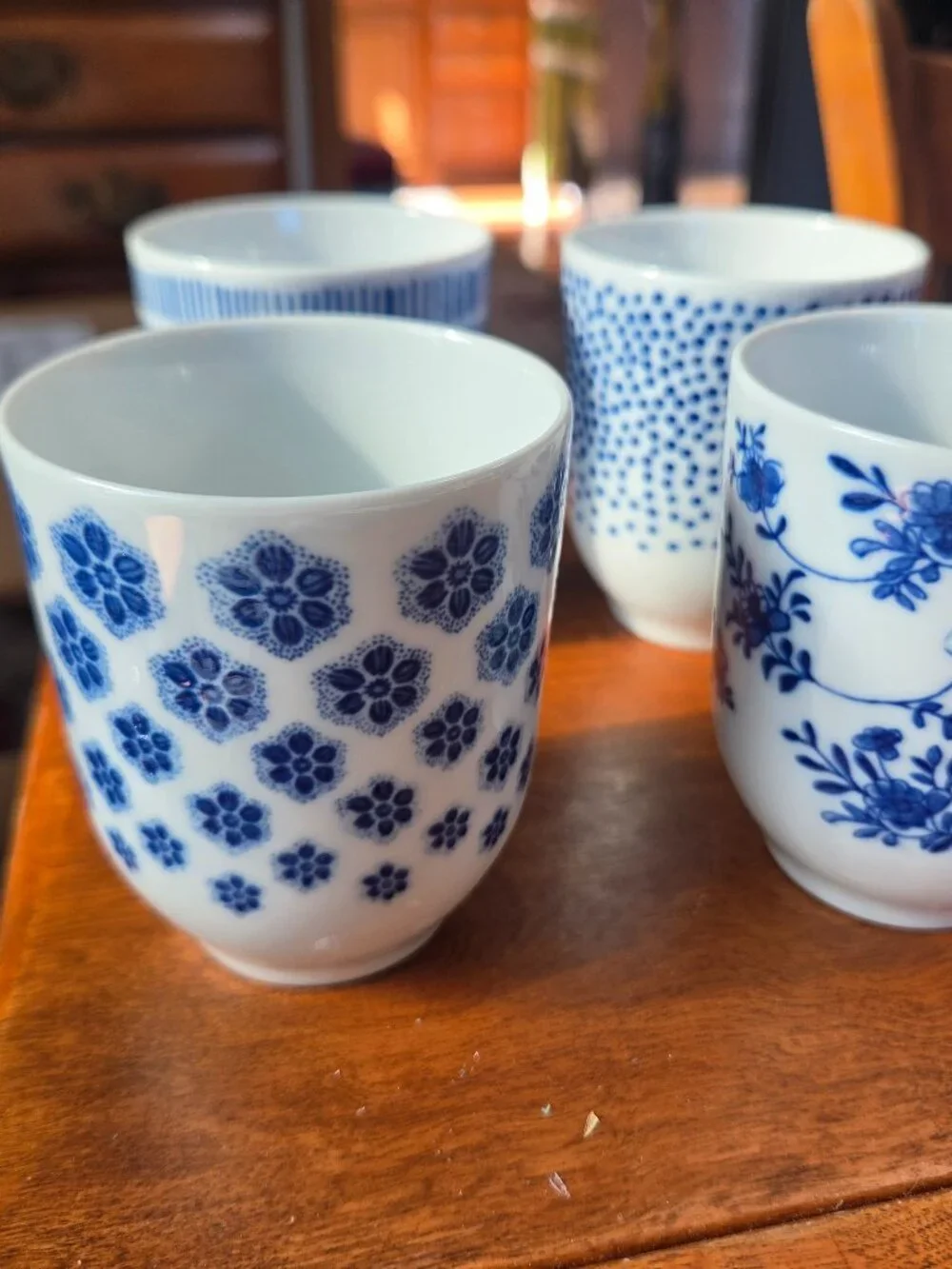ikea cups/sake/ blue and white assorted colors one cup measures 3.5 inches