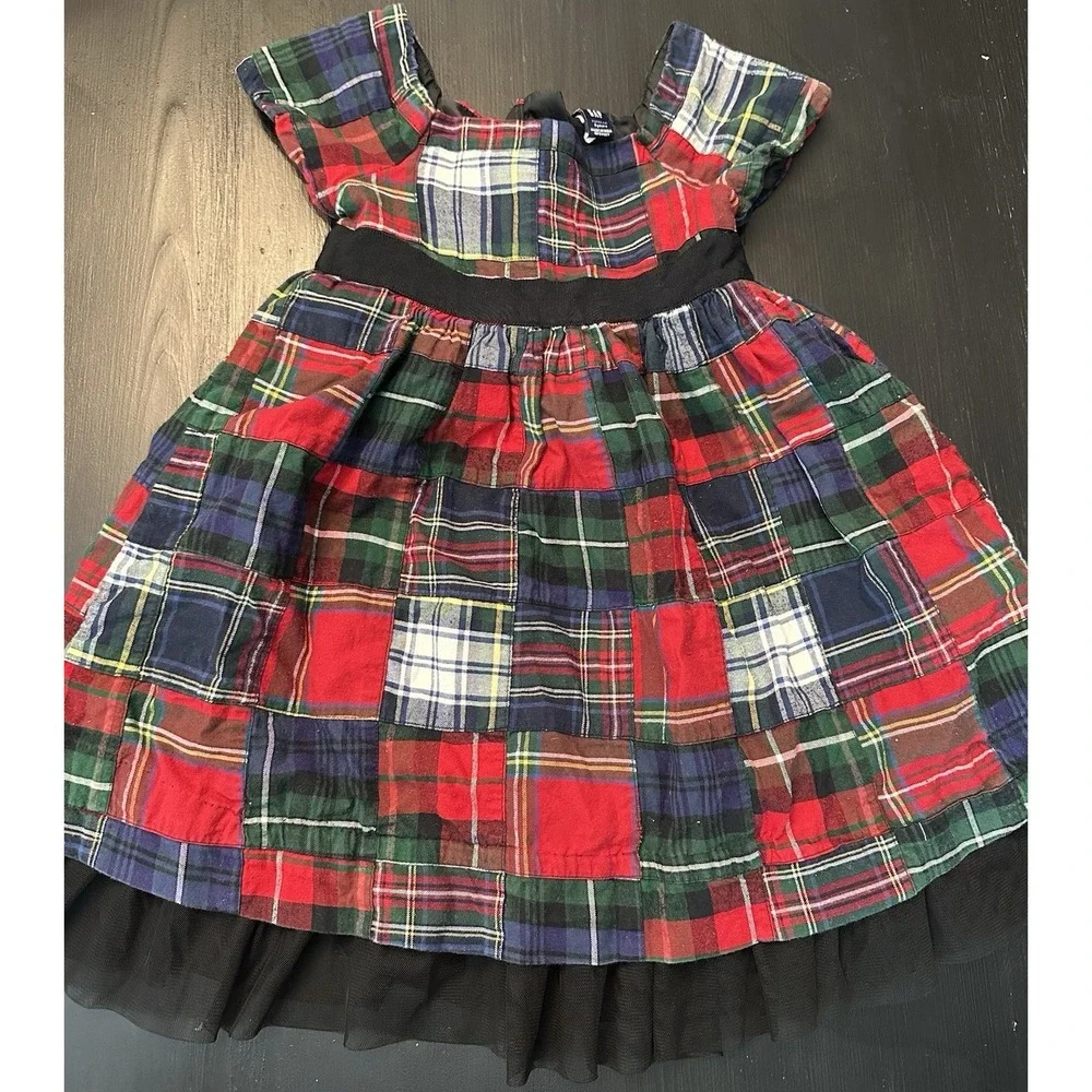 Vintage Gap Toddler‎ Girl Plaid Patch Cotton Holiday Dress *Size 2