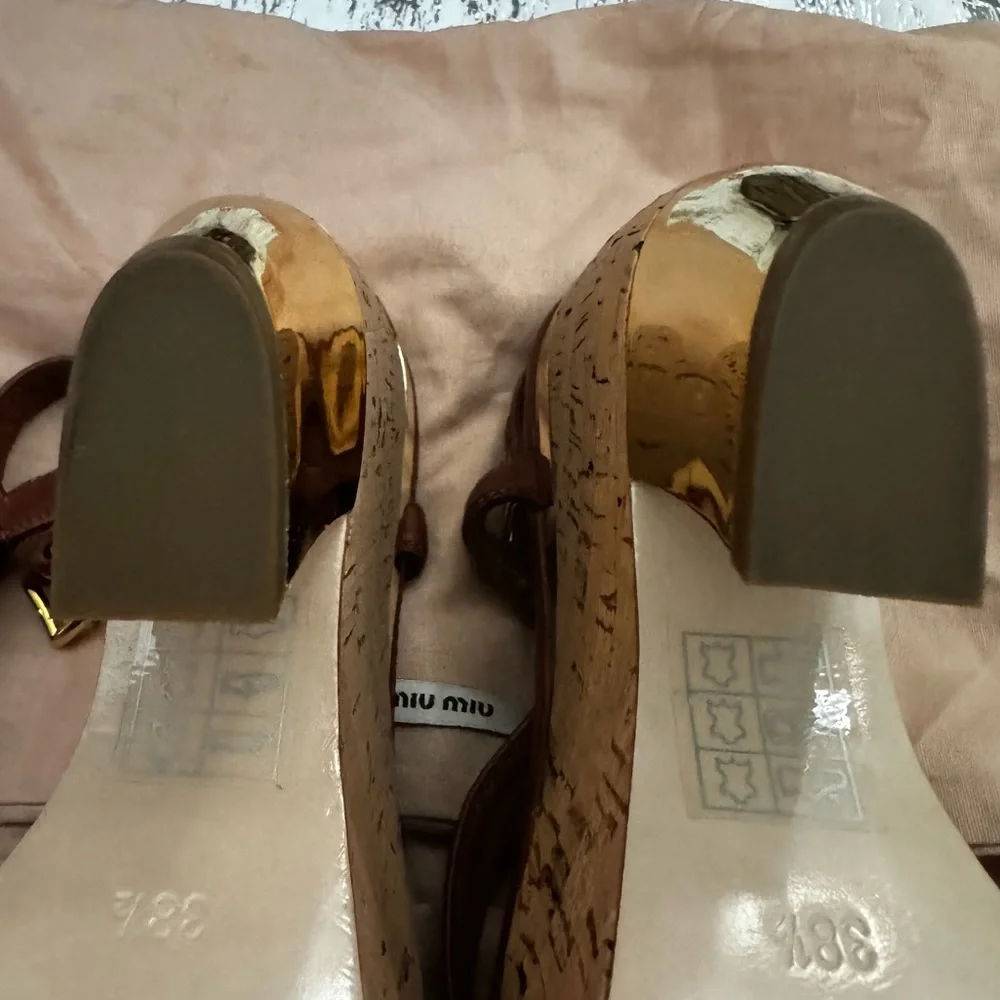 Miu Miu Brown Leather Cork Platform Sandals