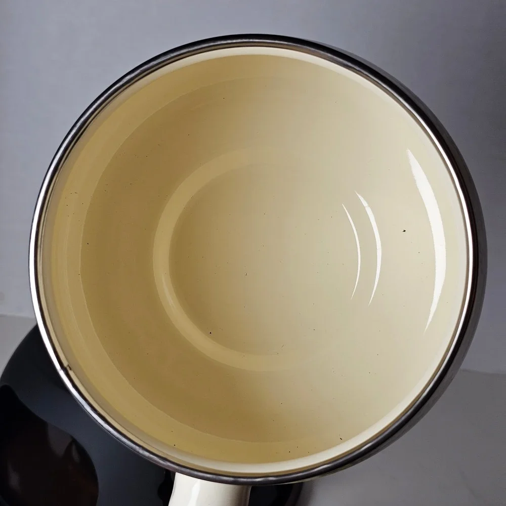 MCM 1970s Enamel‎ Fondue Pot Cottagecore Yellow Floral Poppies Japan Analog