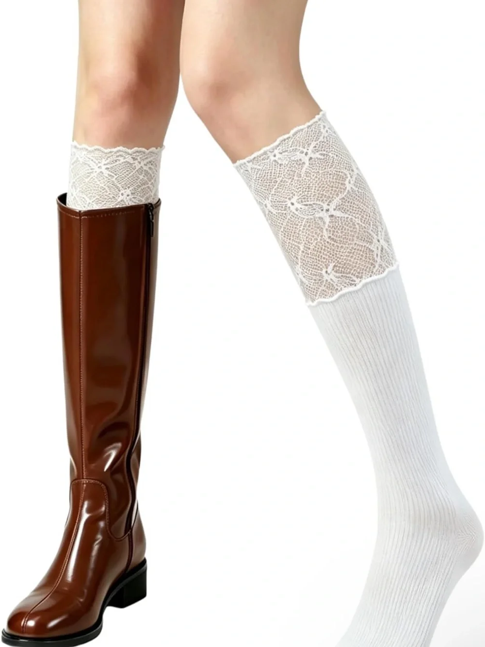 Woman’s White Lace Knee High Socks, NWT