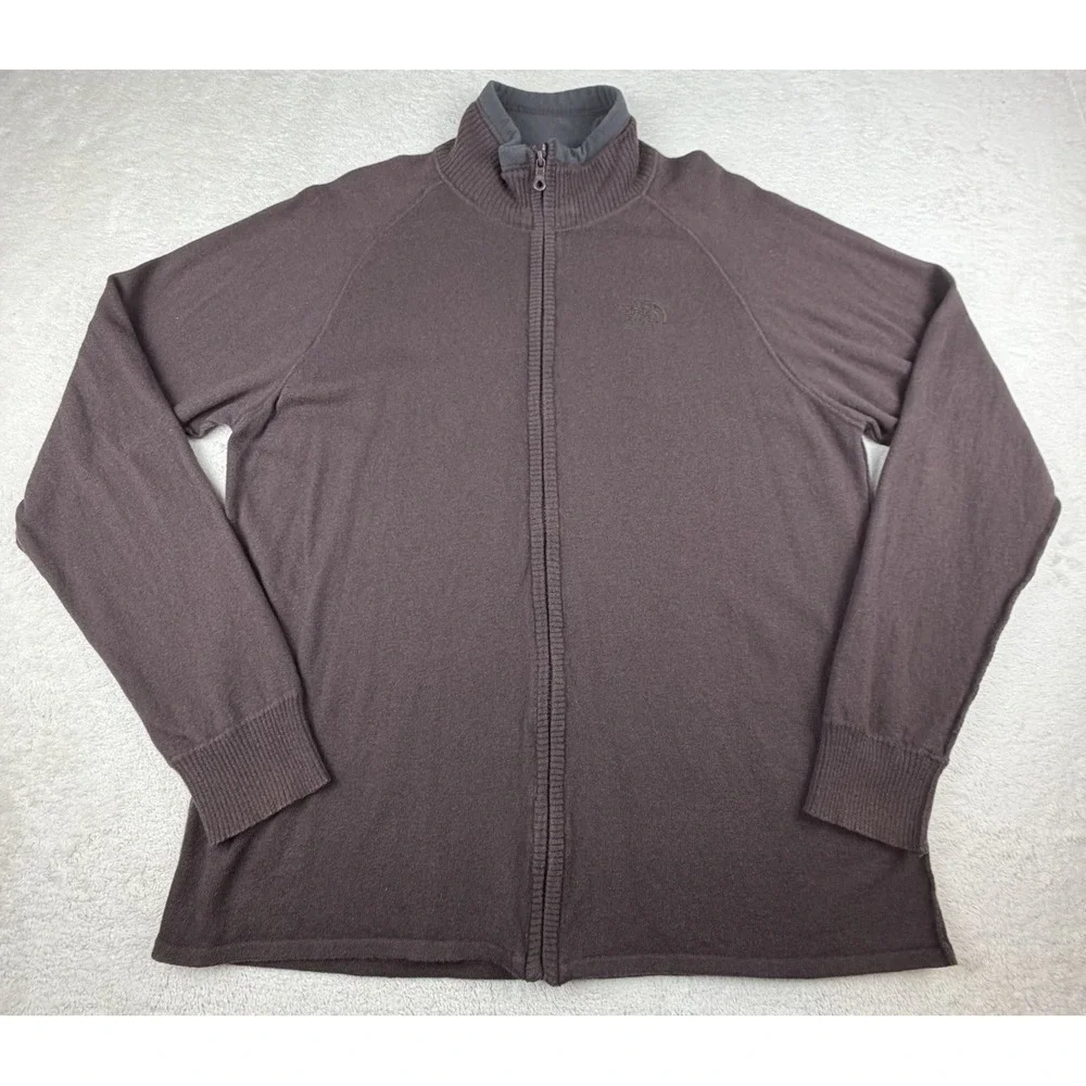 The North Face Men's‎ Sweater Brown Mock Neck Cotton Wool Blend Full Zip Large