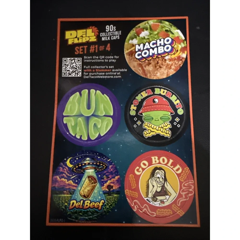 2026 Del Taco‎ 1/4 Vintage Pogs Milk Caps Pieces Collectible Game Pieces 90s Era