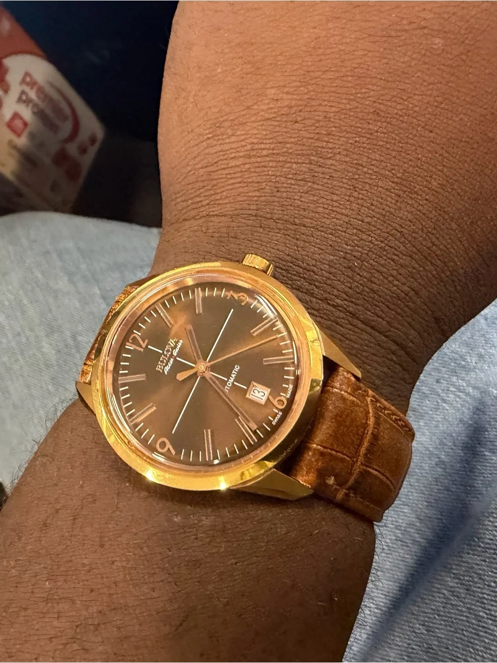 Bulova 64B124 Gold Case Brown Dial Leather Strap Men’s Watch
