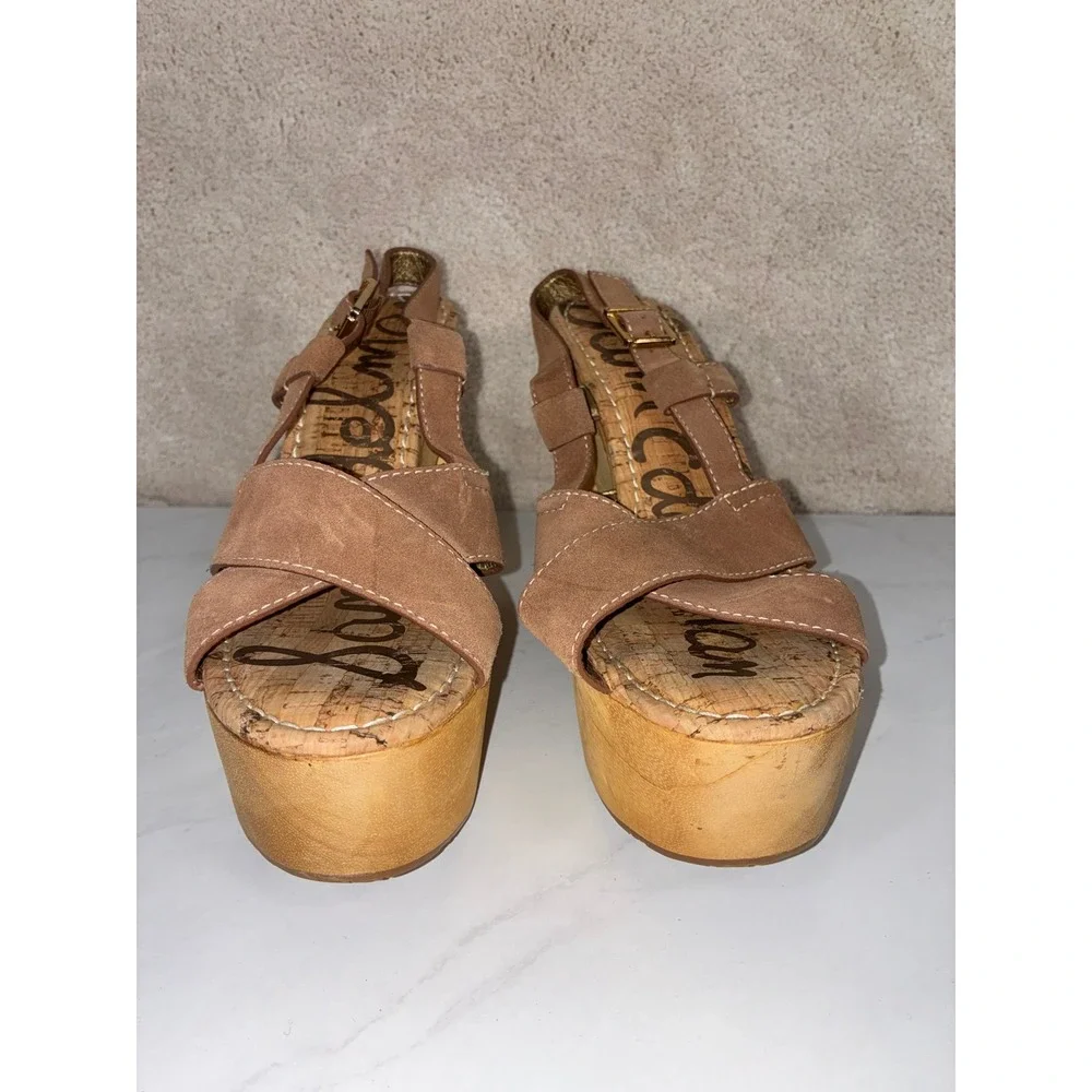 Sam Edelman Tan Platform Sandals - 9M - Mae Suede Wood Block Heel  Retro Summer