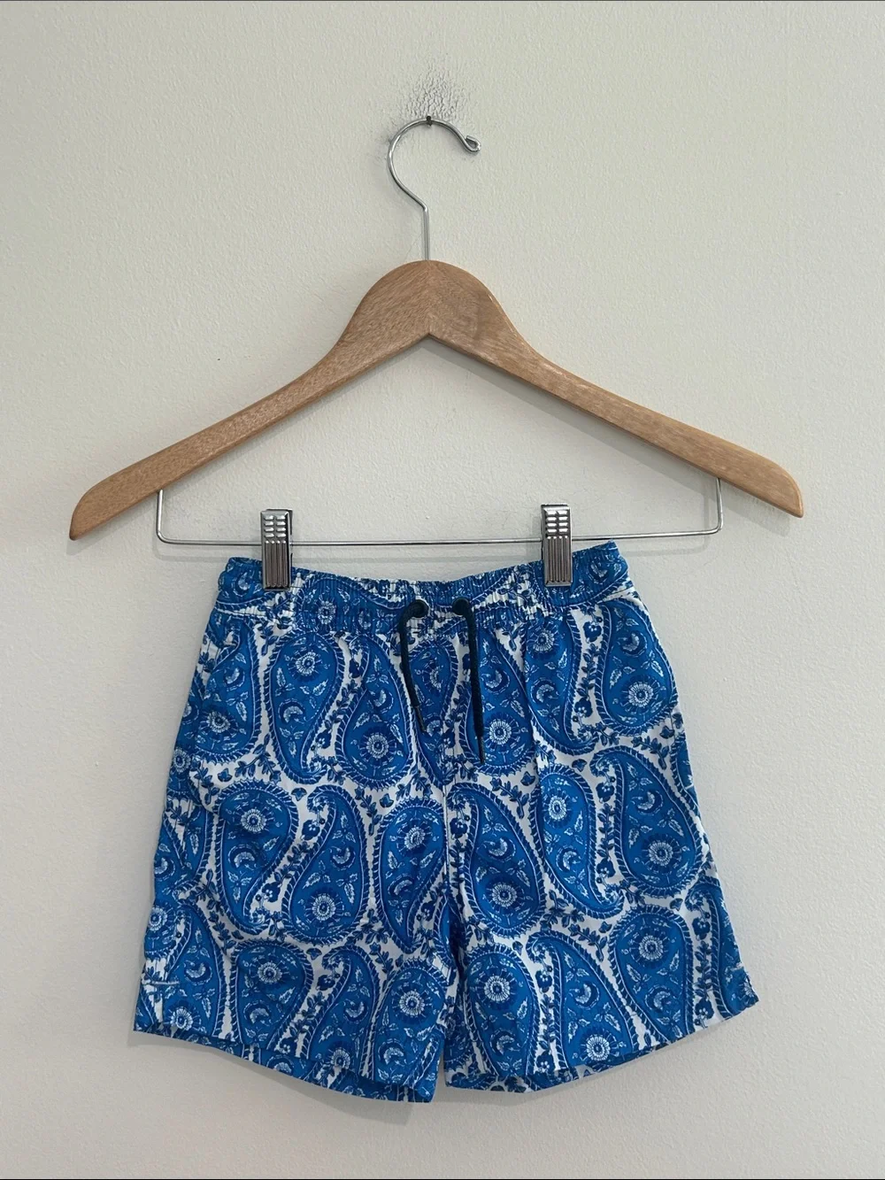J. Crew Crewcuts Boys Blue Paisley Kids Swim Trunks Size 4 EUC