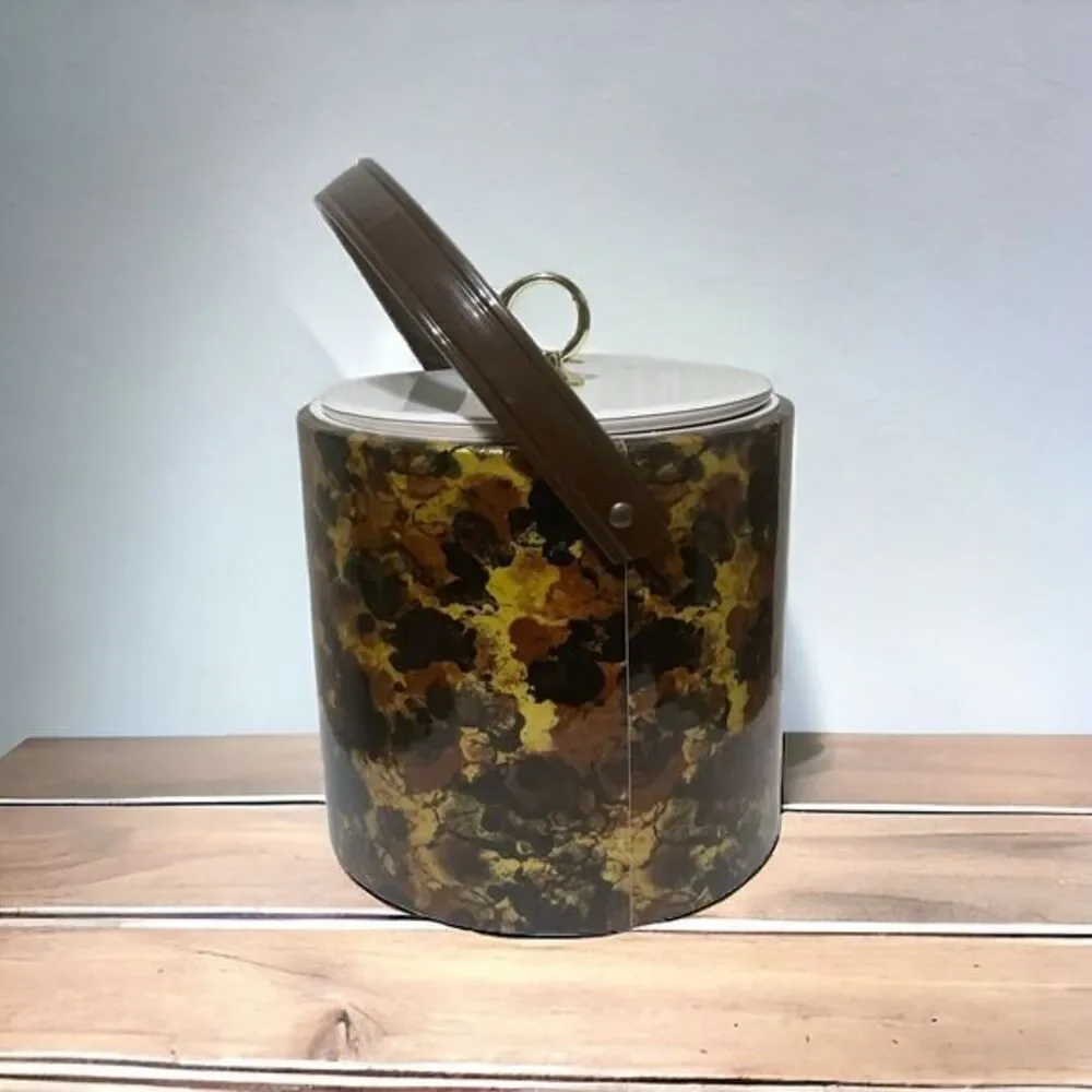 Vtg Ice Bucket Retro Vinyl Marbled Pattern Art Deco MCM Mid Century Modern 70s‎