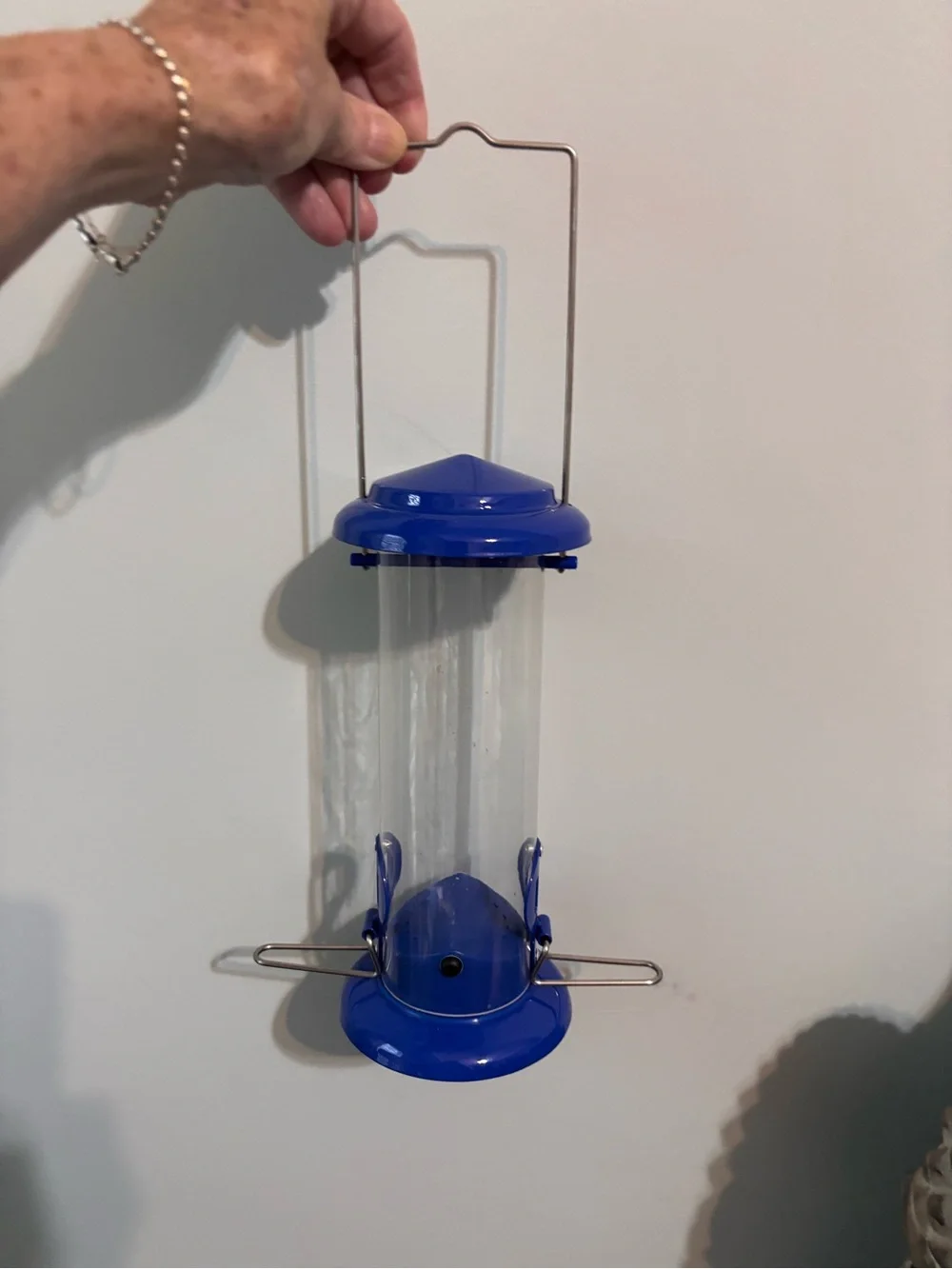 Blue Hanging Wild Bird Seed Feeder - Durable Plastic Tube