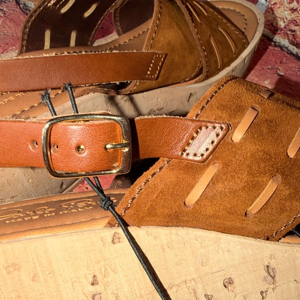 Carlo Pera Made in Italy Leather Wedge Sandals – Size 40 US size 9-9.5 new