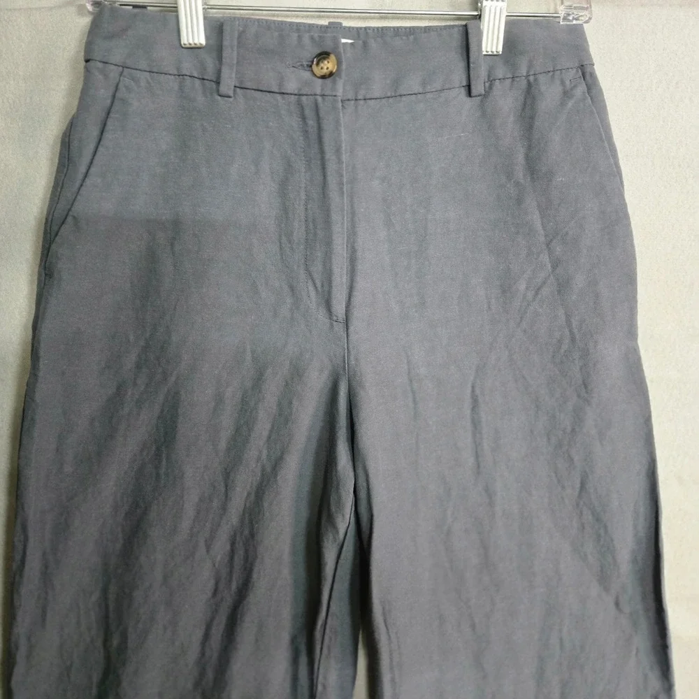 H&M Black Linen Blend Wide Leg Trousers High Waisted Pants Size US 4