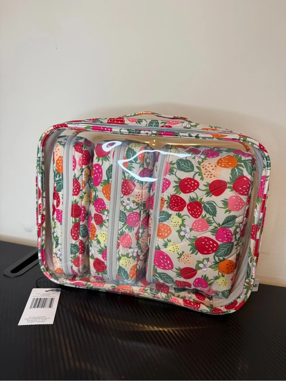 Vera Bradley Strawberry Print 4 Piece Cosmetic Bag Set NWT Bushels of Berries