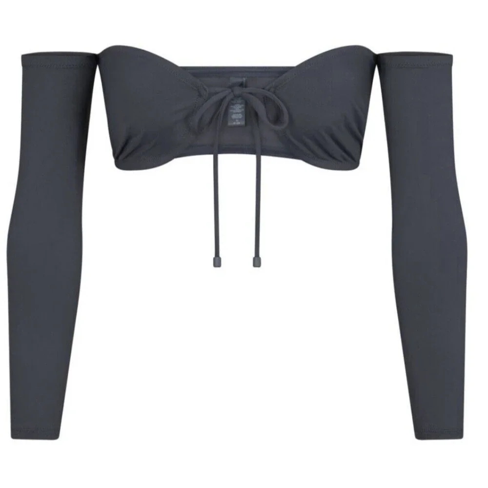 SKIMS Recycled Swim Long Sleeve Bikini Top Gunmetal Gray Women's SIZE 4X NWT‎