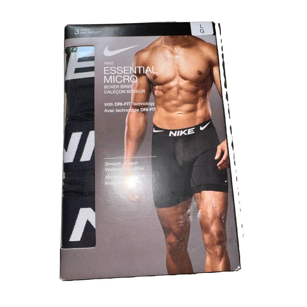 New 3-Pack Nike Essential Micro Boxer Briefs Black Size Large