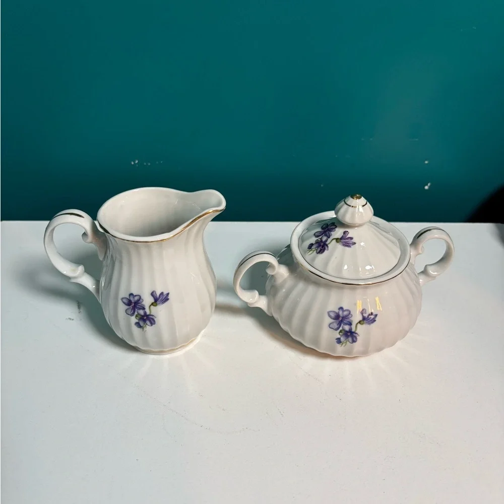 Supreme White Ceramic Base Cream and Sugar Set Vintage