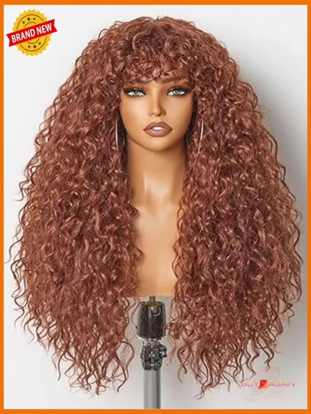 Shaggy Curly Wig with Bangs Realistic Look Synthetic Human Hair Blend