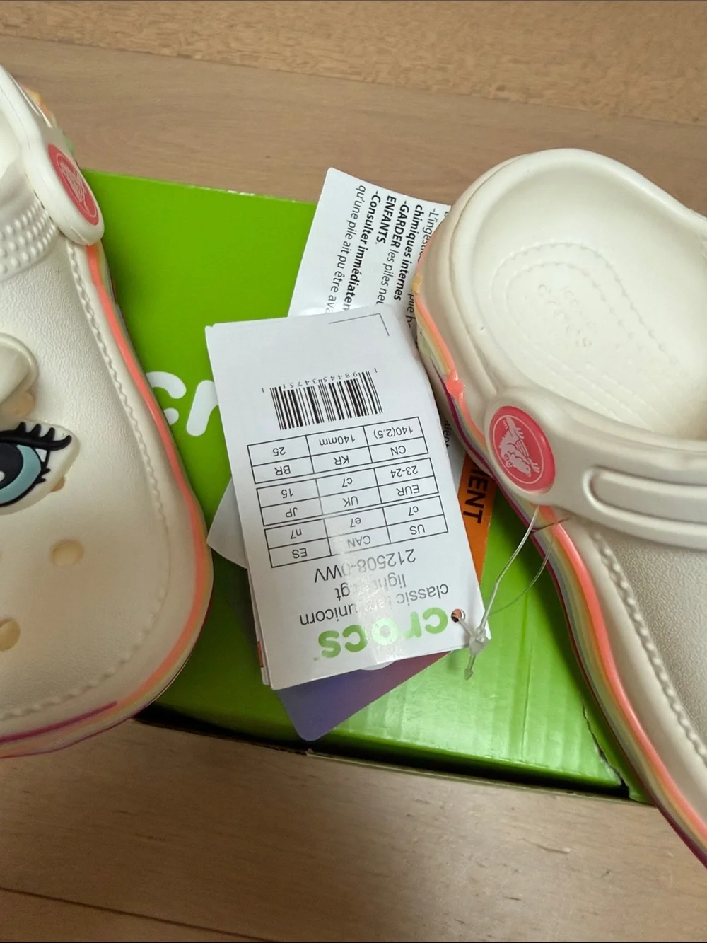 CROCS Kids White Unicorn Clog Sandals with Rainbow Details girls sz 7 todler