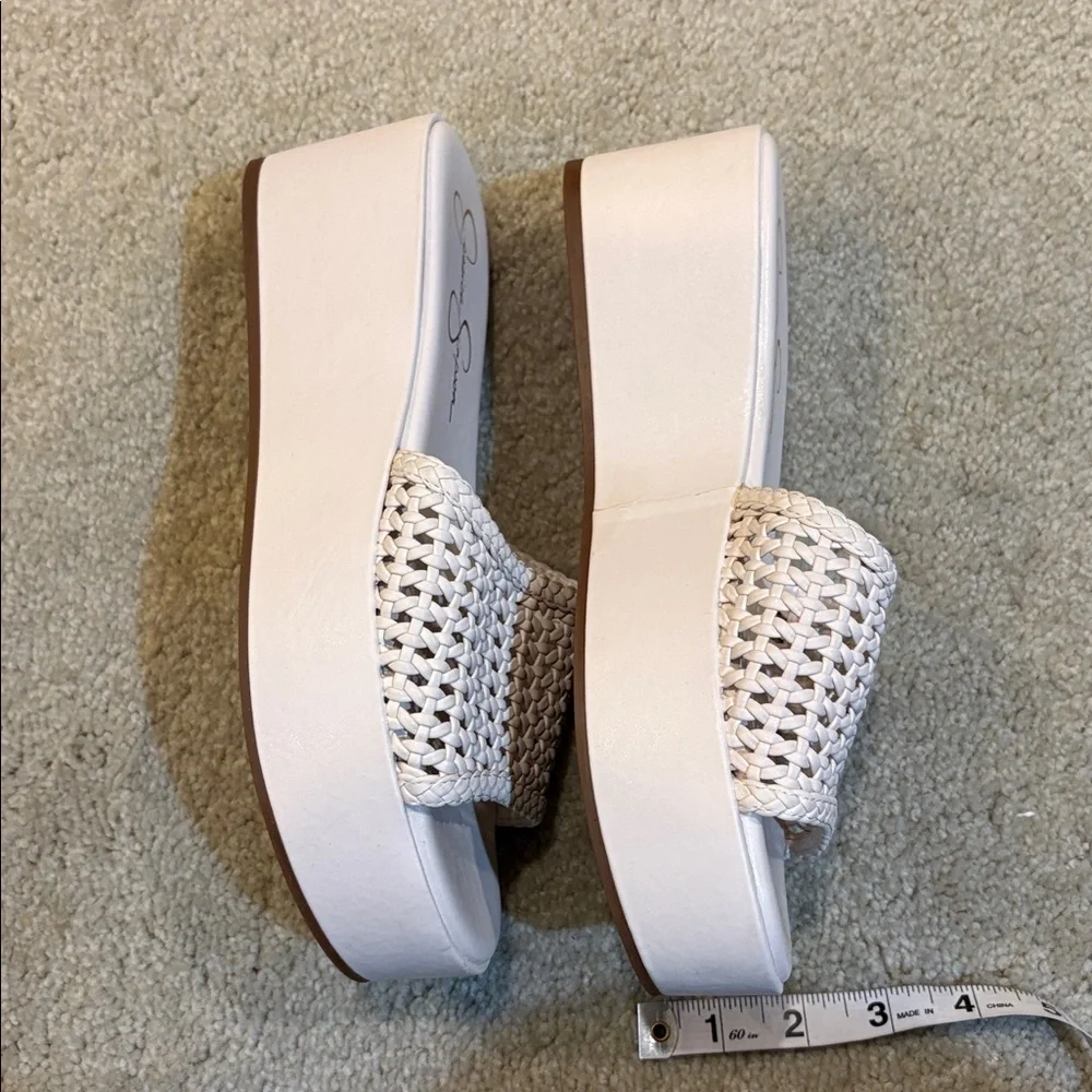 Jessica Simpson Cream Woven Platform Slides-Size 8.5
