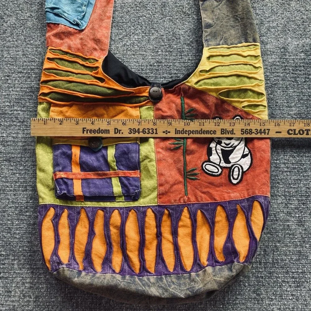 Vintage Handmade Boho Sling Bag Crossbody Panda Patch Festival Hippie‎ Nepal