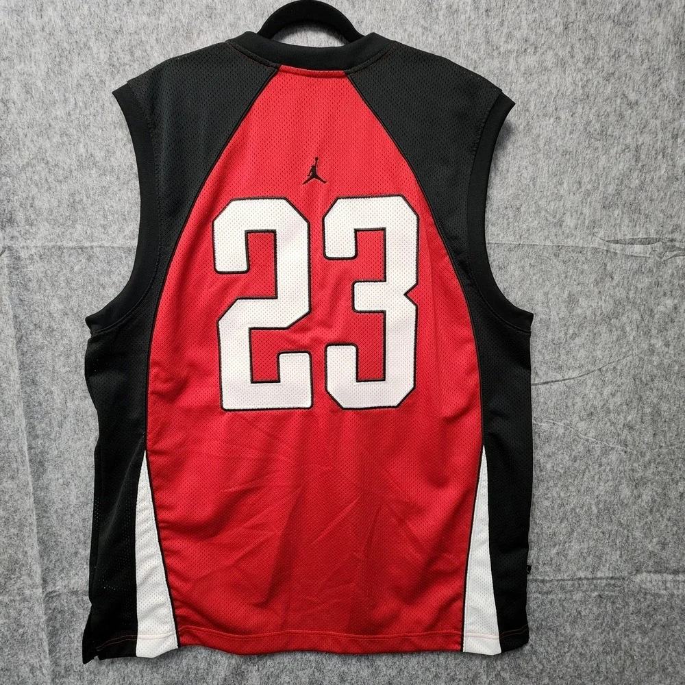 Vintage Nike Air Jordan Spellout Jersey Mens XXL Red Black Mesh‎ #23 Back Hit