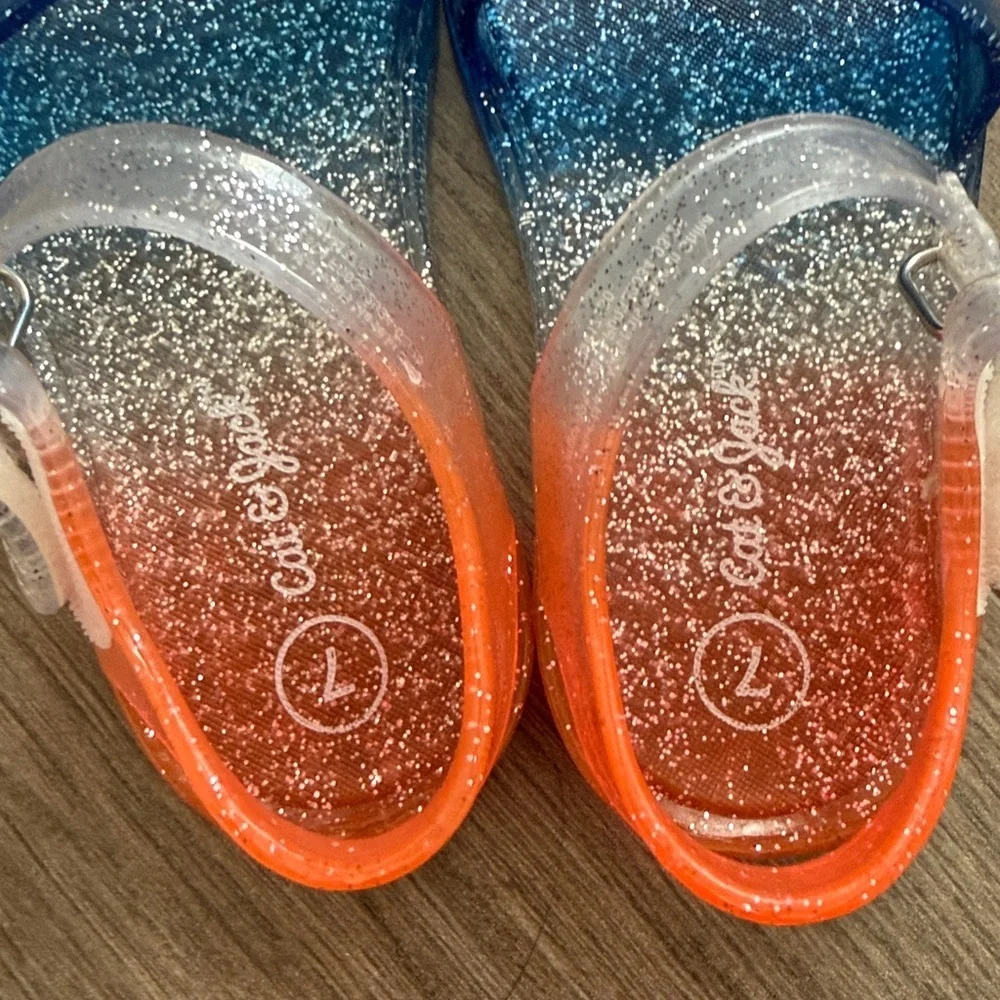 Kids Glitter Sandals - Orange and Blue size 7