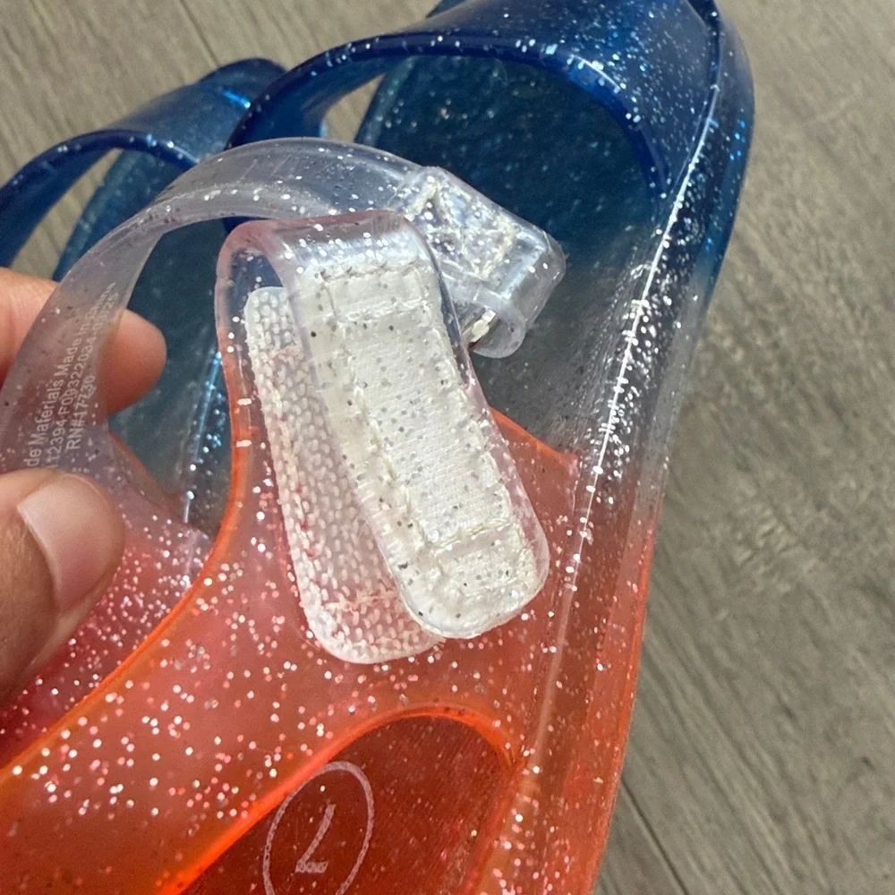 Kids Glitter Sandals - Orange and Blue size 7